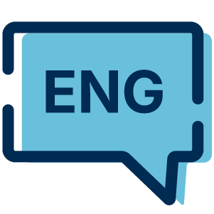 A graphic depiction of a speech bubble with 'ENG' written inside.